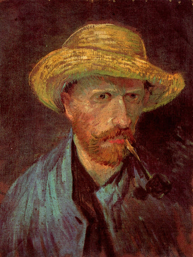 Auto-retrato com chapéu de palha e cachimbo (Vincent Van Gogh) - Reprodução com Qualidade Museu