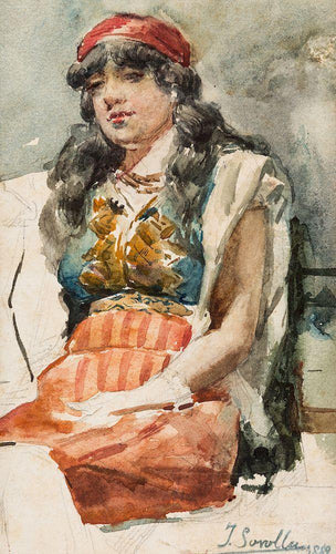 Uma mulher cigana com um boné vermelho (Joaquin Sorolla) - Reprodução com Qualidade Museu