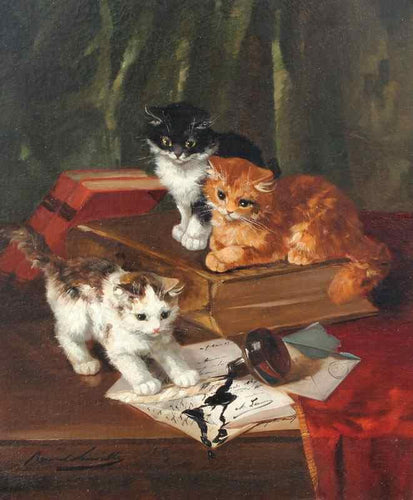 Três gatinhos (Alfred-Arthur Brunel de Neuville) - Reprodução com Qualidade Museu