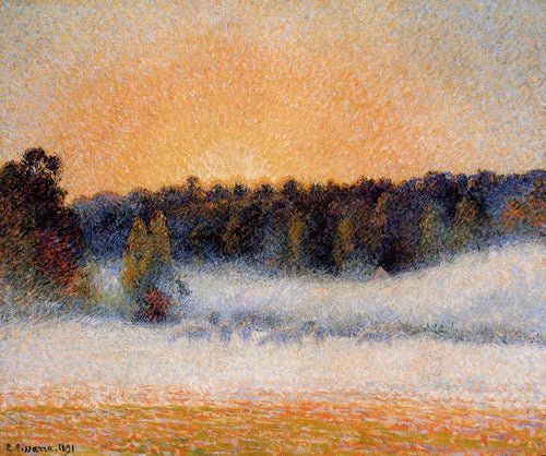 Poente e nevoeiro, Eragny (Camille Pissarro) - Reprodução com Qualidade Museu