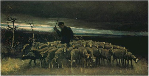Pastor com um rebanho de ovelhas (Vincent Van Gogh) - Reprodução com Qualidade Museu