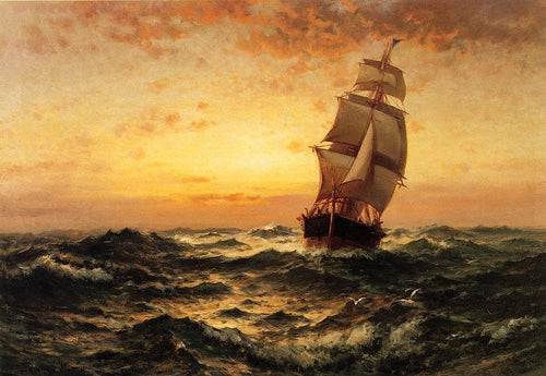 Navio no mar, pôr do sol (Edward Moran) - Reprodução com Qualidade Museu