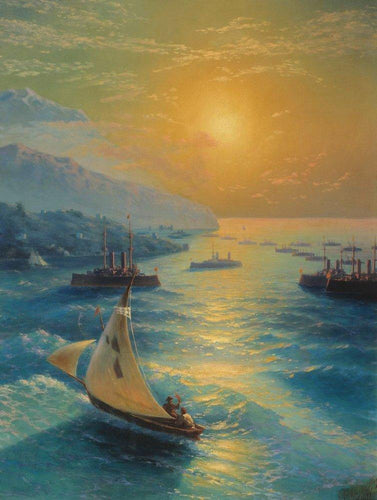 Navios no Raid Feodosiya (Ivan Aivazovsky) - Reprodução com Qualidade Museu