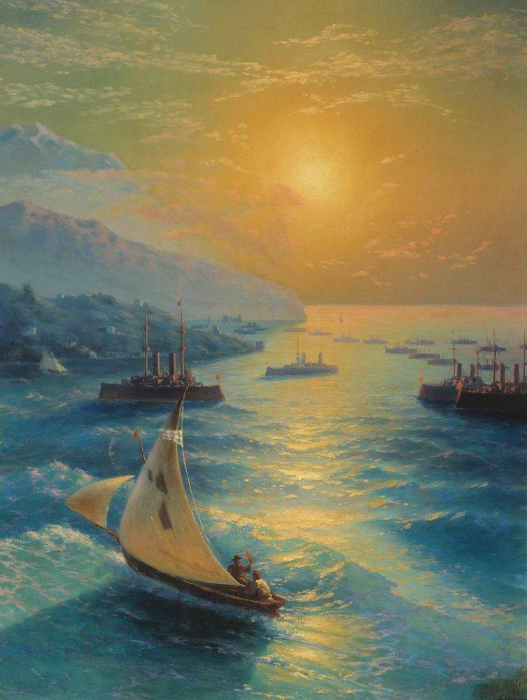Navios no Raid Feodosiya (Ivan Aivazovsky) - Reprodução com Qualidade Museu