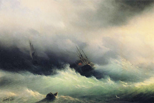 Navios em uma tempestade (Ivan Aivazovsky) - Reprodução com Qualidade Museu