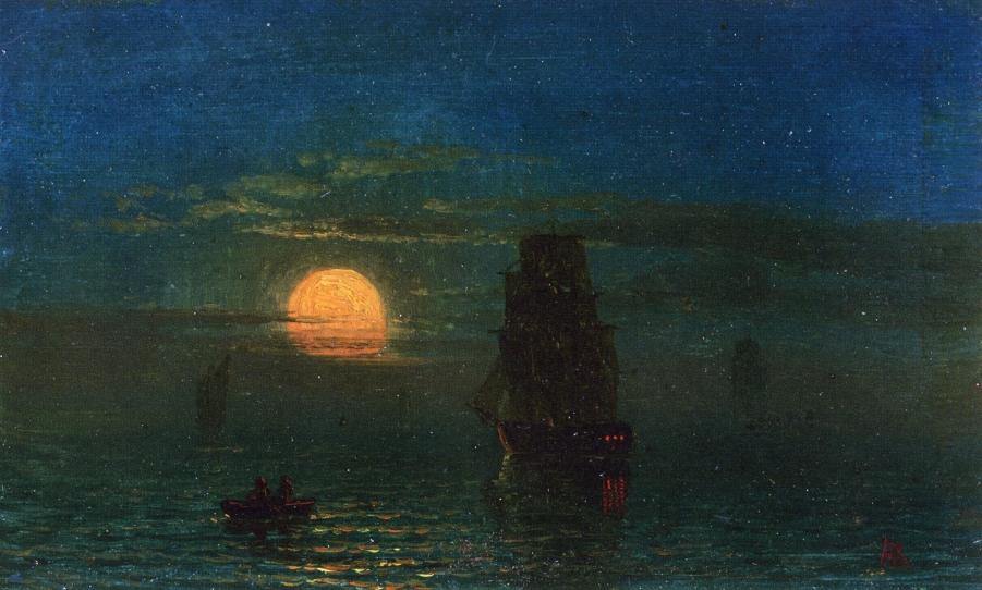 Navios ao luar (Albert Bierstadt) - Reprodução com Qualidade Museu