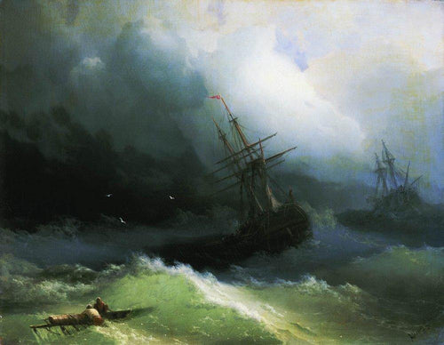 Navios no mar tempestuoso (Ivan Aivazovsky) - Reprodução com Qualidade Museu