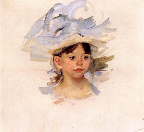 Esboço de Ellen Mary Cassatt em um grande chapéu azul (Mary Cassatt) - Reprodução com Qualidade Museu