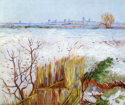 Paisagem de neve com Arles ao fundo (Vincent Van Gogh) - Reprodução com Qualidade Museu