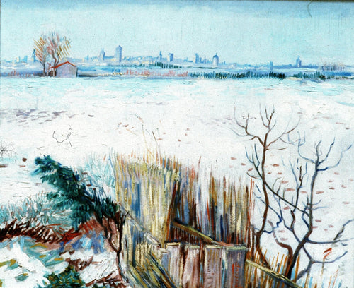 Paisagem de neve com Arles ao fundo (Vincent Van Gogh) - Reprodução com Qualidade Museu