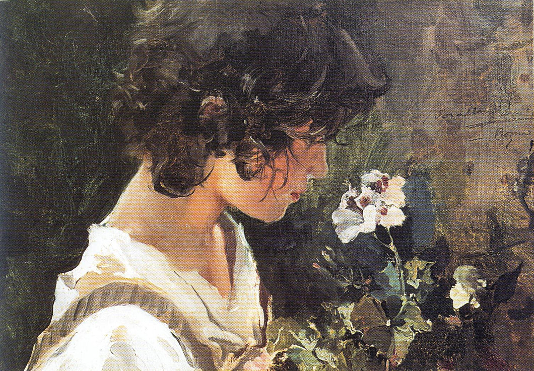 Menina italiana com flores (Joaquin Sorolla) - Reprodução com Qualidade Museu