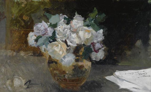 Rosas Brancas Ainda Vida (Joaquin Sorolla) - Reprodução com Qualidade Museu