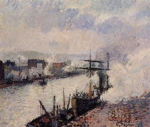 Barcos a vapor no porto de Rouen (Camille Pissarro) - Reprodução com Qualidade Museu