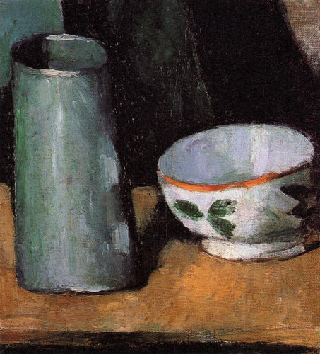 Tigela de natureza morta e jarro de leite (Paul Cézanne) - Reprodução com Qualidade Museu
