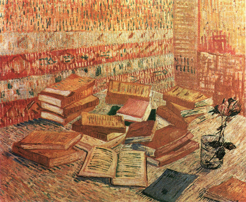 Natureza morta, romances franceses e rosas (Vincent Van Gogh) - Reprodução com Qualidade Museu
