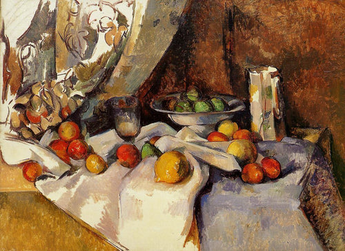 Still Life Post, garrafa, copo e fruta (Paul Cézanne) - Reprodução com Qualidade Museu