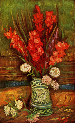 Vaso de Natureza morta com Gladiolas Vermelhos (Vincent Van Gogh) - Reprodução com Qualidade Museu