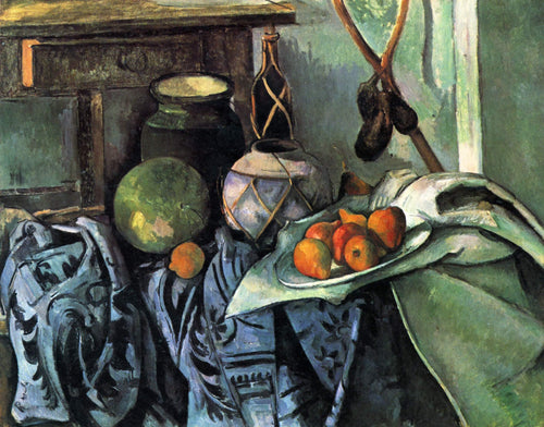 Natureza morta com uma jarra de gengibre e berinjelas (Paul Cézanne) - Reprodução com Qualidade Museu
