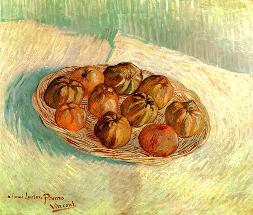 Natureza morta com cesta de maçãs para Lucien Pissarro (Vincent Van Gogh) - Reprodução com Qualidade Museu