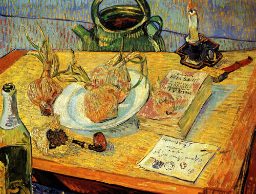 Natureza morta com prancheta, cachimbo, cebola e cera de lacre (Vincent Van Gogh) - Reprodução com Qualidade Museu