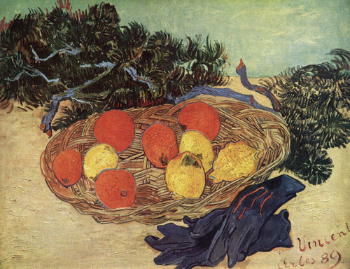 Natureza morta com laranjas e limões com luvas azuis (Vincent Van Gogh) - Reprodução com Qualidade Museu