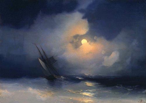 Tempestade no mar em uma noite de luar (Ivan Aivazovsky) - Reprodução com Qualidade Museu
