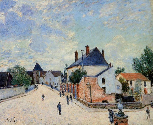 Rua em Moret - Porte De Bourgogne do outro lado da ponte (Alfred Sisley) - Reprodução com Qualidade Museu