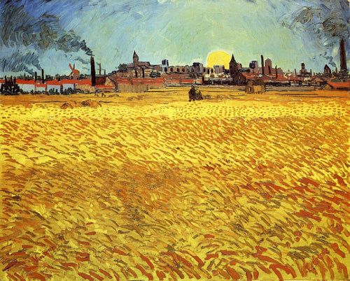 Noite de verão, campo de trigo com sol poente (Vincent Van Gogh) - Reprodução com Qualidade Museu