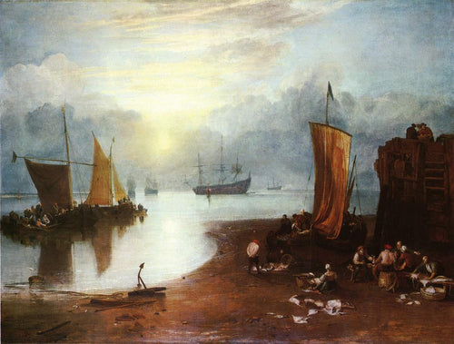 Sun Rising Through Vagour - Pescadores Limpando e Vendendo Peixes (Joseph Mallord William Turner) - Reprodução com Qualidade Museu