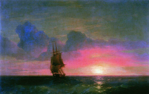 Sunset A Lone Sailboat (Ivan Aivazovsky) - Reprodução com Qualidade Museu