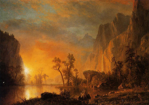 Pôr do sol nas Montanhas Rochosas (Albert Bierstadt) - Reprodução com Qualidade Museu