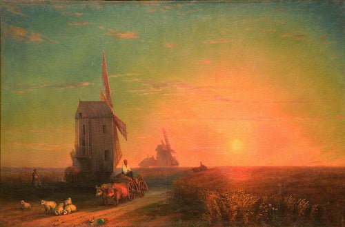Sunset Mill (Ivan Aivazovsky) - Reprodução com Qualidade Museu