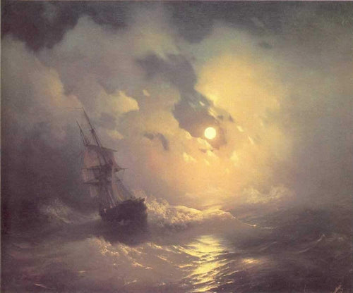 Tempestade no mar à noite (Ivan Aivazovsky) - Reprodução com Qualidade Museu