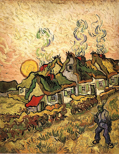 Casas de palha à luz do sol, uma reminiscência do norte (Vincent Van Gogh) - Reprodução com Qualidade Museu