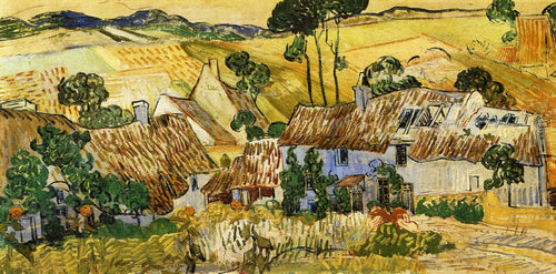 Casas de palha contra uma colina (Vincent Van Gogh) - Reprodução com Qualidade Museu