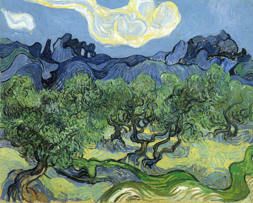 Os Alpilles com oliveiras em primeiro plano (Vincent Van Gogh) - Reprodução com Qualidade Museu