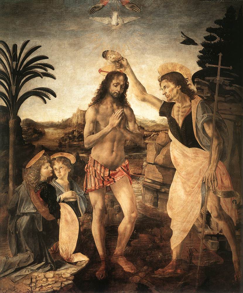 O Batismo de Cristo (Leonardo da Vinci) - Reprodução com Qualidade Museu