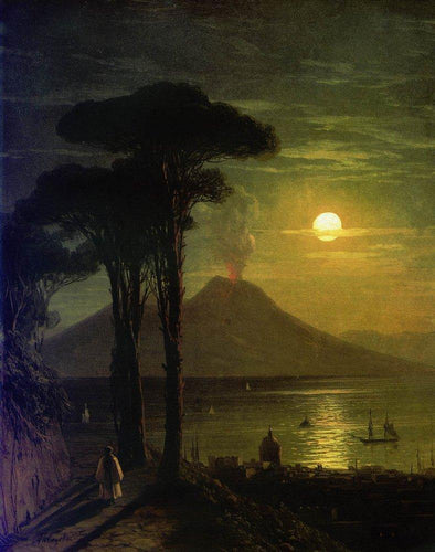 A baía de Nápoles na noite enluarada do Vesúvio (Ivan Aivazovsky) - Reprodução com Qualidade Museu