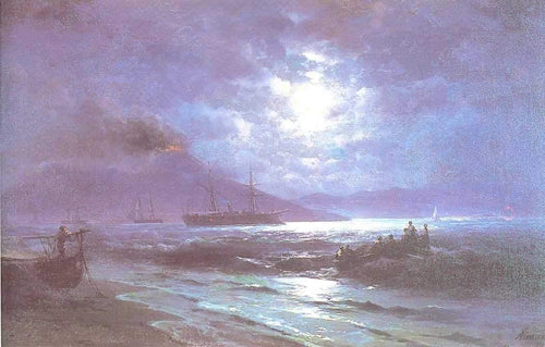 A baía de Nápoles ao luar (Ivan Aivazovsky) - Reprodução com Qualidade Museu