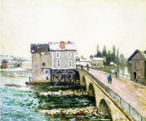 A ponte e os moinhos de Moret, efeito invernos (Alfred Sisley) - Reprodução com Qualidade Museu