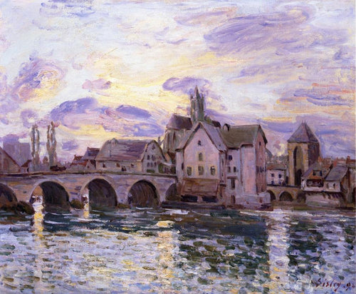 A ponte em Moret ao pôr do sol (Alfred Sisley) - Reprodução com Qualidade Museu
