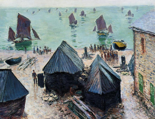 A Partida dos Barcos, Etretat (Claude Monet) - Reprodução com Qualidade Museu