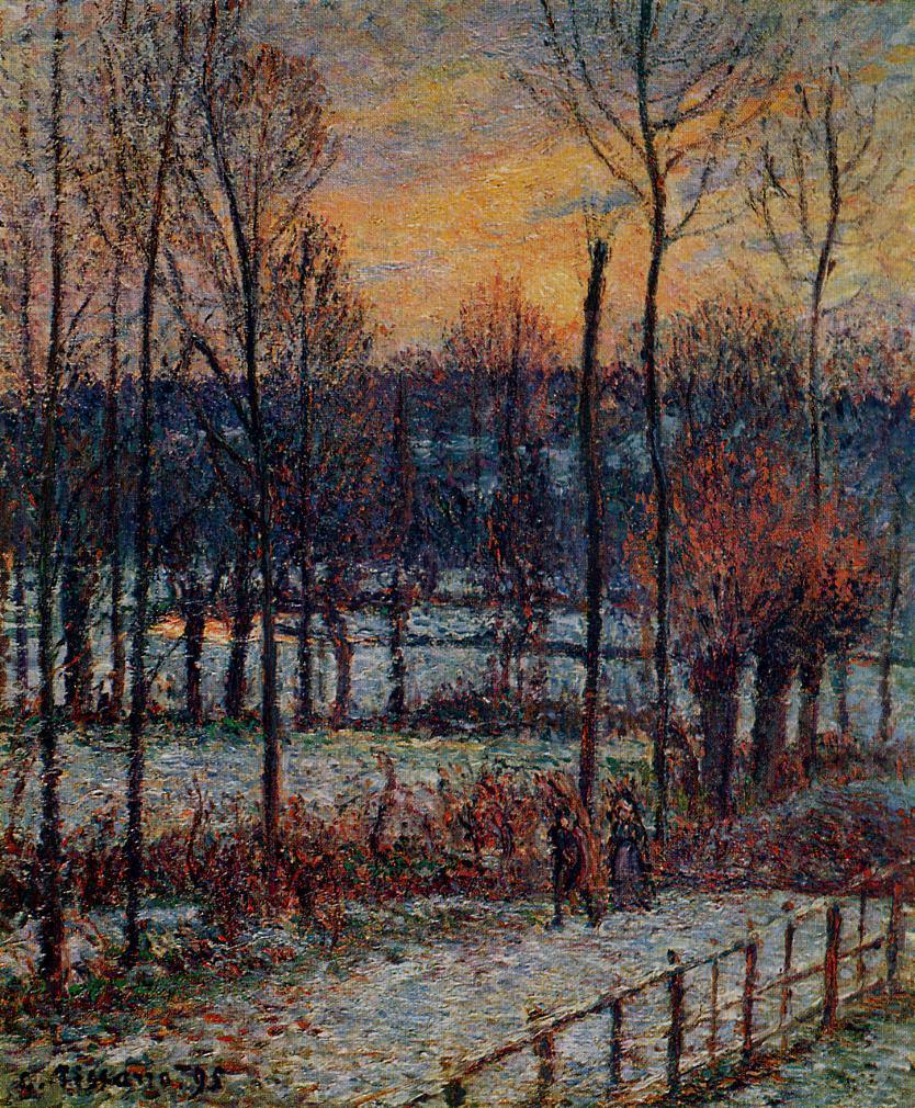 O efeito da neve, pôr do sol, Eragny (Camille Pissarro) - Reprodução com Qualidade Museu