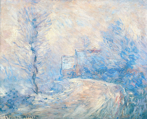 A entrada para Giverny sob a neve (Claude Monet) - Reprodução com Qualidade Museu