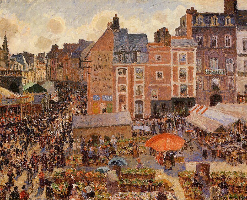 Feira em uma tarde ensolarada, Dieppe (Camille Pissarro) - Reprodução com Qualidade Museu
