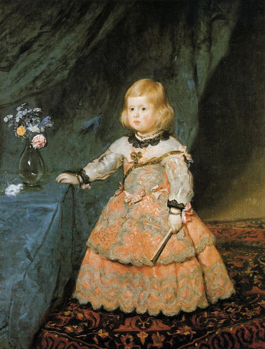 A infanta Margarita Teresa da Espanha em um vestido vermelho (Diego velázquez) - Reprodução com Qualidade Museu