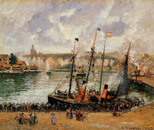 The Inner Harbor, Dpeppe, Maré alta, Manhã, Tempo Cinzento (Camille Pissarro) - Reprodução com Qualidade Museu