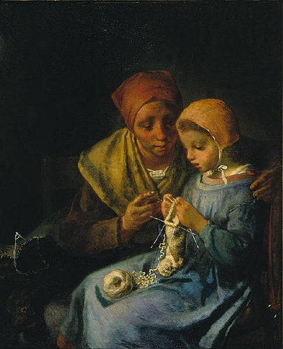 A lição de tricô (Jean-François Millet) - Reprodução com Qualidade Museu