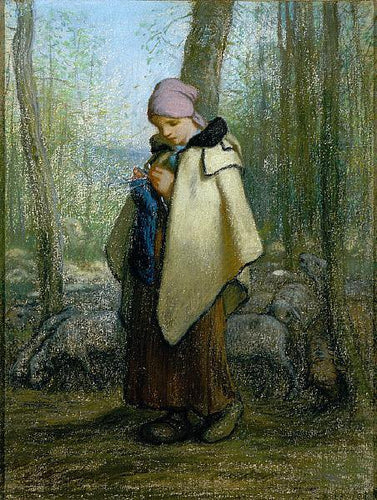 A pastorinha de tricô (Jean-François Millet) - Reprodução com Qualidade Museu