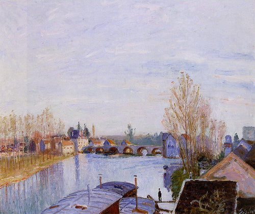 The Loing At Moret, o barco da lavanderia (Alfred Sisley) - Reprodução com Qualidade Museu